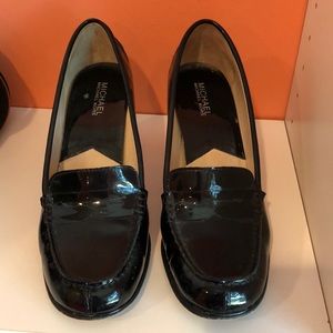 Michael Kors black patent heeled loafers